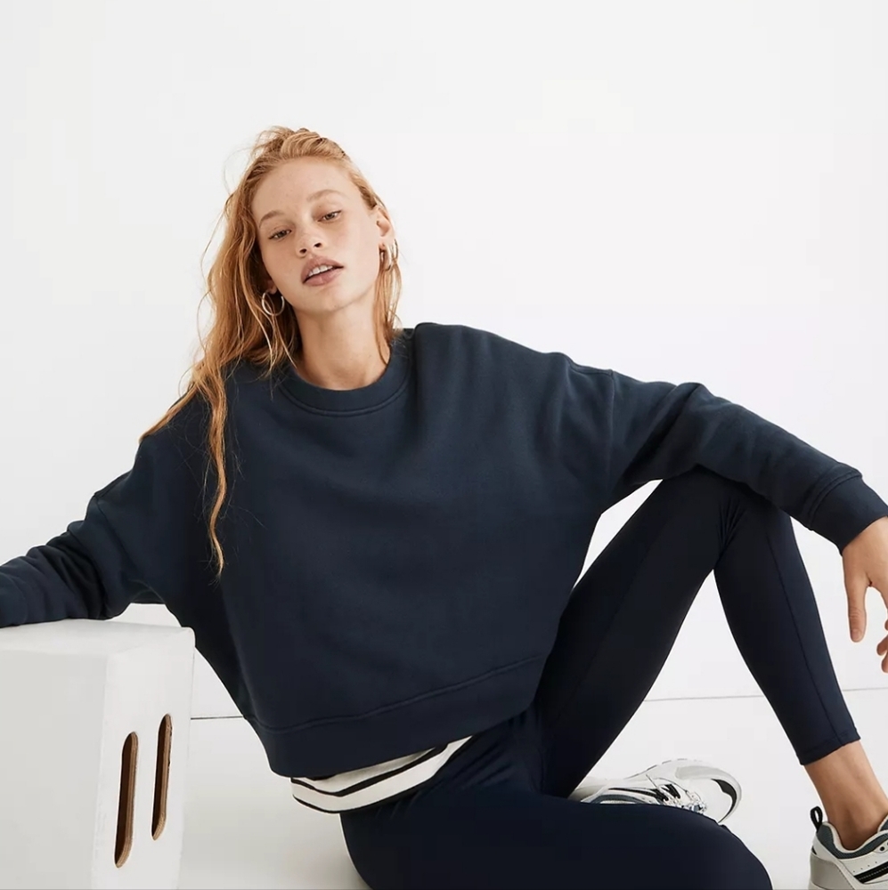 Madewell MWL Betterterry Crop Sweatshirt Navy M NWOT